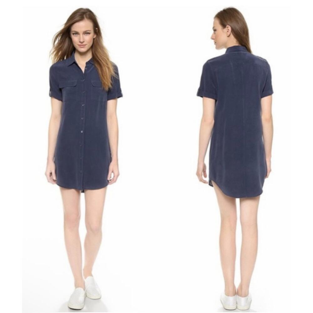 Equipment‎ Signature Silk Shirtdress, Navy size Large